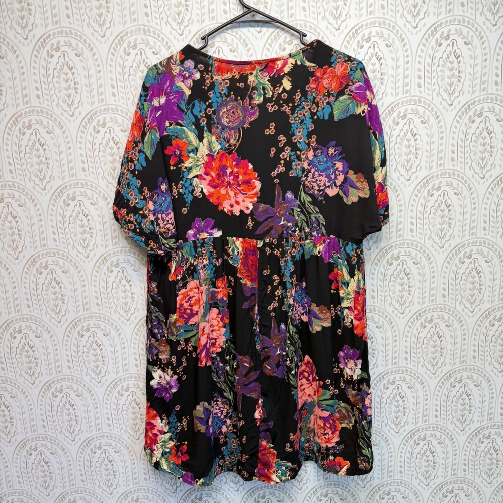 Andree by Unit Floral V-Neck Dress Women Large Black Pink Boho Empire Waist L - Picture 7 of 8